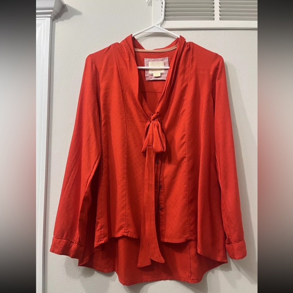 Anthropologie Maeve Women's Red Long Sleeve Button Front Blouse